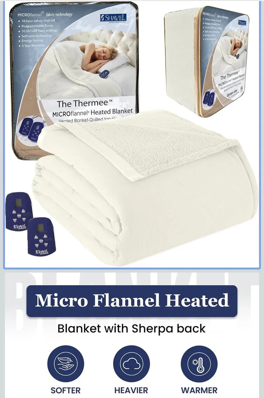 Shavel Electric Heated Blanket Beige with Controller